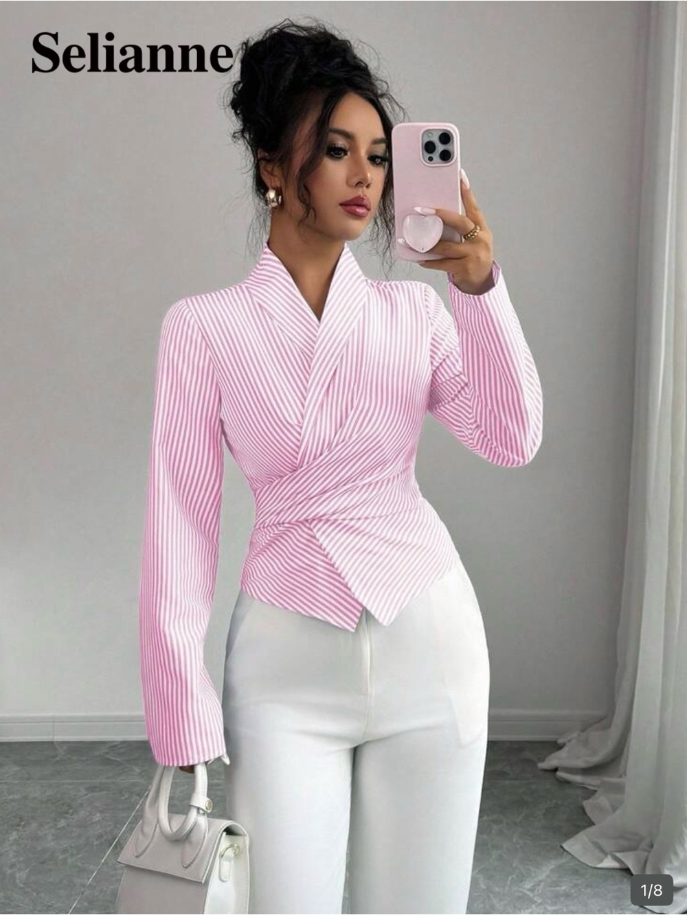 Pink Striped Wrap Blouse